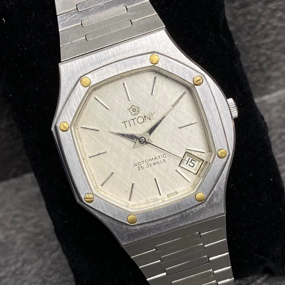 Raro Reloj TITONI Roble Estilo Rotomático 8026 Esfera Plateada Fecha Hombres De Colección Suizo Foto 2 de 4