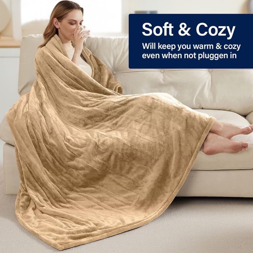 Heated Fleece Throw Blanket Electric 9 Heat Settings Timer Washable - Picture 19 of 20