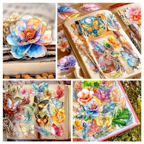 120 PCS Transparent Stickers for Scrapbooking,Aesthetic Butterfly Flower - Picture 8 of 8