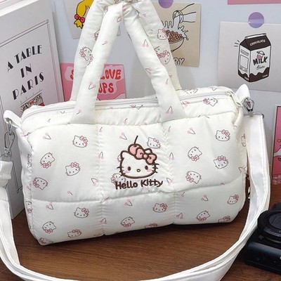 Hello Kitty Quilted Duffle Bag Boston Bag Pink Cherries Puffy 2Way Carryall Bag