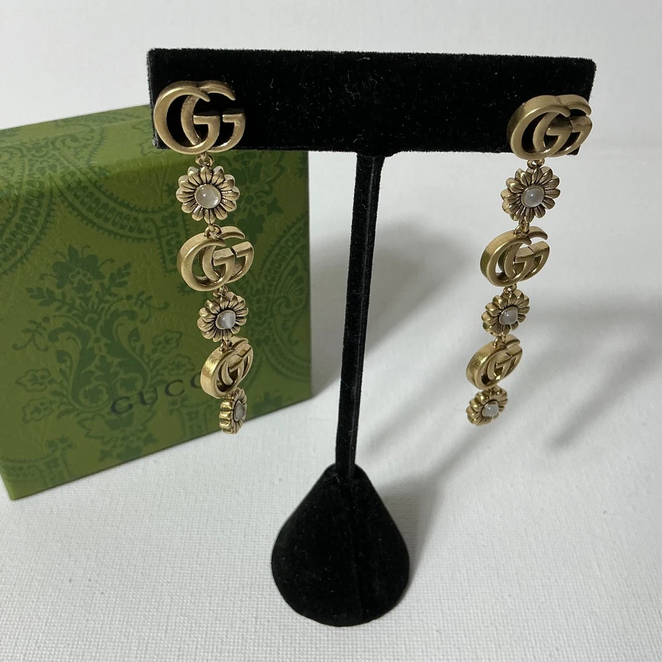 Gucci GG Gold and Stone Dangle Earrings - Image 2 of 3