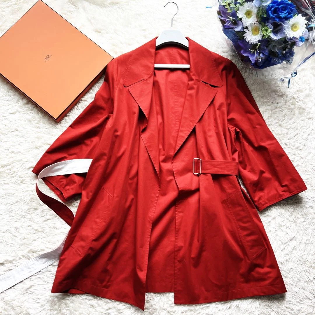 HERMÈS Hermeshermes Cappotto Trench Rosso Cotone Giacca Cintura