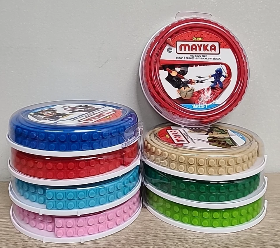 7 X Zuru Mayka Toy Block Tape 1M / 3.2 Ft 2 Stud Red Blue Green Bundle + BONUS - Image 3 of 4