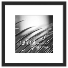 12x12 Solid Wood Picture Frame with Real Glass Cover, Wooden Square Photo Fra...