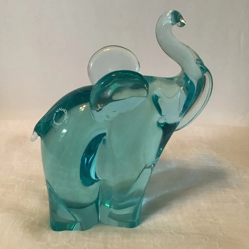V Nason Murano Blue Art Glass Elephant Trunk Raised Vintage Italy Tag