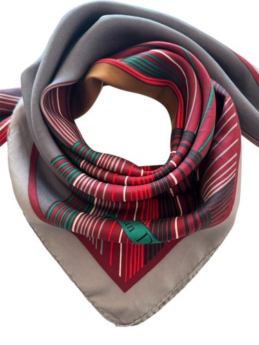Vintage Christian Dior 100% silk scarf gray red brown geometric rare collectable - Picture 2 of 10
