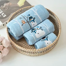 Christmas Premium Soft Decor 100% Cotton Embroidered Bathroom 3 Piece Towel Set