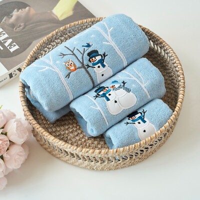 Christmas Premium Soft Decor 100% Cotton Embroidered Bathroom 3 Piece Towel Set