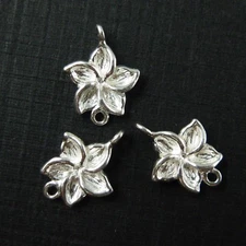 925 Silver Flower Charm- Fragapani Flower - Silver Link Connector - 11mm -3 pcs