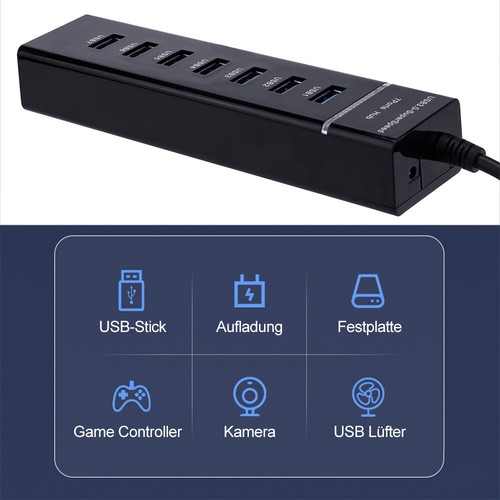 USB 3.0 Hub 4/7 Port Splitter Adapter mit Aktiv Netzteil Verteiler für PC Laptop - Bild 12 von 23