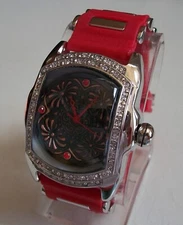 Men's Silver Finish Red Silicone Band Fashion Dressy Casual Hip Hop Watch