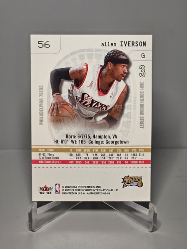 2002 Fleer Authentix #56 Allen Iverson - Picture 2 of 2