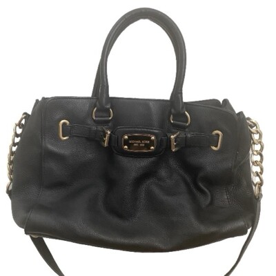 MICHAEL Michael Kors Hamilton Large Black Pebbled Leather Satchel Shoulder Bag