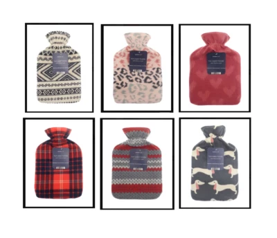 COUNTRY CLUB Fleece hot water bottles 2L multiple designs easy removable cover soft and cosy