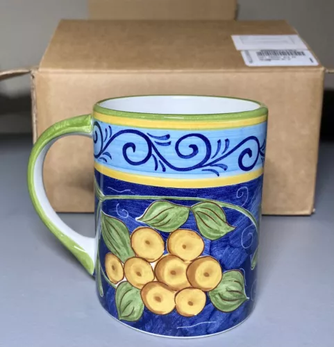 Set-4 Mediterranean Ceramic Coffee Mugs Made In Portugal Hand-Painted New