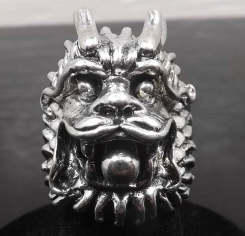 NEW MENS WOMENS 316 L STAINLESS STEEL RING SIZE 9 DRAGON WITH BALL BIKER GOTH - Picture 2 of 3