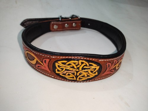 Heavy Duty Hand Tooled Design & Padded Leather Dog Collar . - Picture 6 of 9