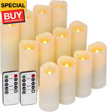 12 Pc Flameless LED Candles with Remote  Timer, Outdoor Waterproof, Flickering