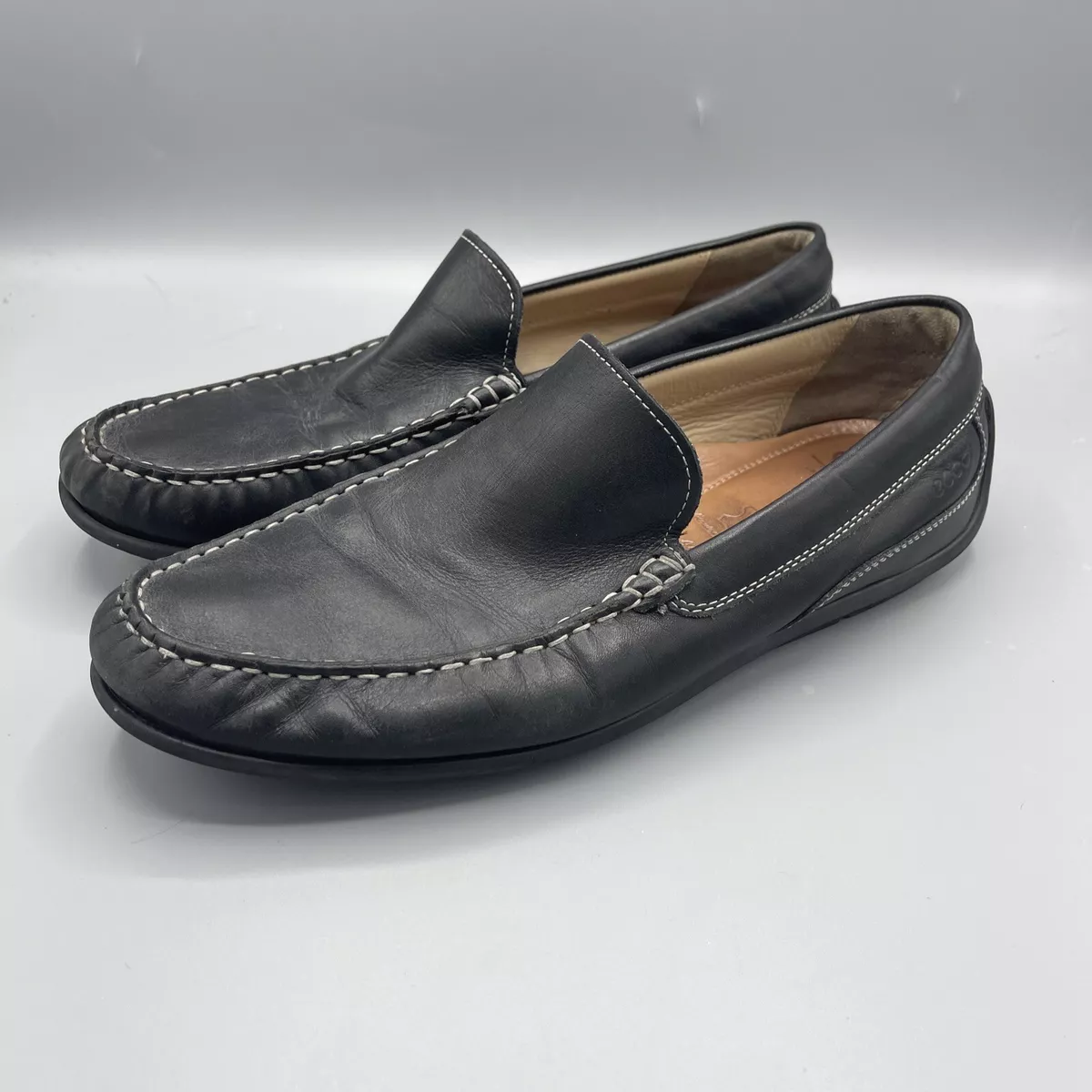 Ecco Driving Black Size 44 10.5 Soft Leather Moccasin Latex Sole Loafer | eBay