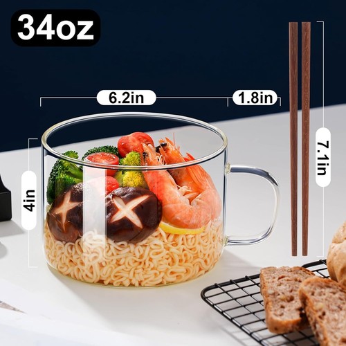 Ramen Bowls Microwavable, Glass Soup With Handles, normal, Transparent - Picture 6 of 7