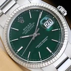 ROLEX MENS DATEJUST 1601 GREEN DIAL 18K WHITE GOLD STEEL WATCH w/ OYSTER BAND