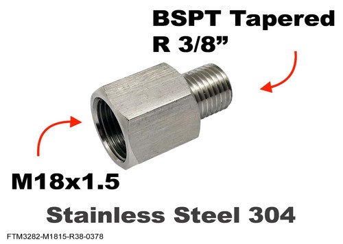 M18x1.5 Female to BSPT Tapered R 3/8" Male Stainless Sensor Adaptor Fittings - 第 1/6 張圖片