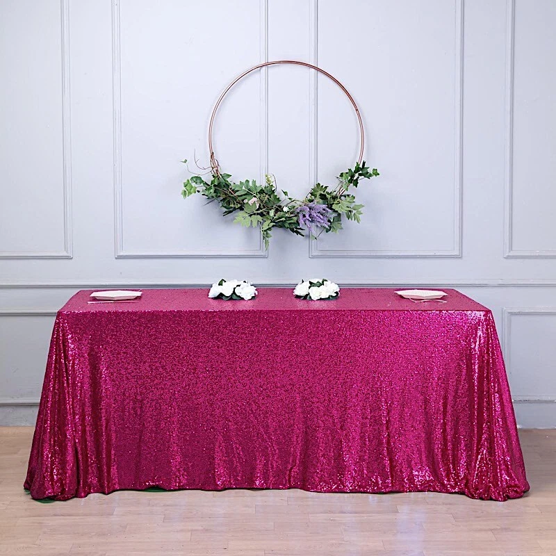 90x156" Fuchsia SEQUIN RECTANGLE TABLECLOTH Wedding Party Catering Linens SALE - Image 3 of 4