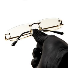 Vintage Narrow Gold Wire Frame Rimless Clear Lens Men's Hip Hop Eye Glasses