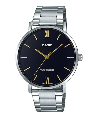 Casio MTP-VT01D-1B Men's Stainless Steel Minimalistic Black Dial 3-Hand  Watch