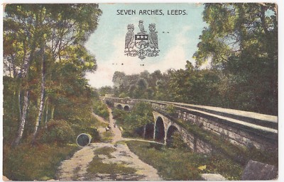 Yorkshire; Seven Arches, Leeds PPC, 1907 PMK, W City Arms, To Miss Gee, Boscombe