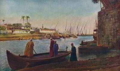 Cairo. Whether moving along the water with lateen sails outspread, o - Old Photo
