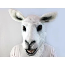 ADULT GOAT RAM SHEEP LLAMA ANIMAL MOUTH MOVING COSTUME OVER THE HEAD MASK WHITE