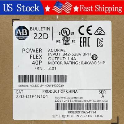 1PCS New AB 22D-D1P4N104 PowerFlex 40 0.4kW 0.5Hp AC Drive  Fast ship