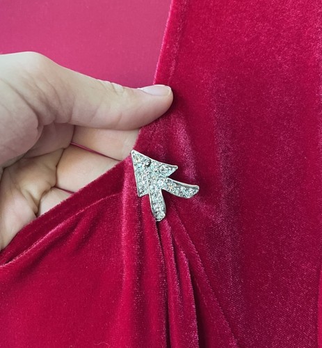 Maxi Vestido Rojo Terciopelo Siluetas De Colección Talla 26 Adornado Lagenlook Fiesta de Vacaciones - Imagen 8 de 10