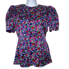 Vintage Nipon Boutique Silk Blouse Womens Size 14 Floral Button Front Elegant
