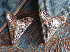 Fabulous Animal Bull Skull Head Pair of Collar Tips In Real 935 Argentium Silver