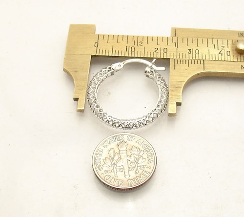 1" Technibond Openwork Filigree Round Hoop Earrings Platinum Clad 925 Silver - Picture 4 of 4