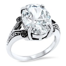 NOUVEAU ANTIQUE STYLE 925 STERLING SILVER 10 CT CZ ENGAGEMENT WEDDING RING 1051Z
