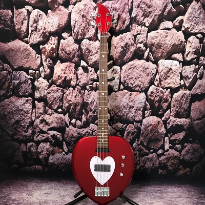 Factory custom electric guitar bass heart-shaped 4 string metal red color