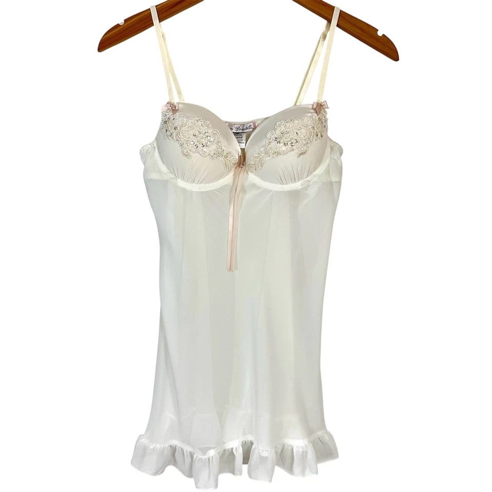 NUEVO CON ETIQUETAS Linea Donatella Marfil Nupcial Slip Babydoll Chemise Talla Pequeña Foto 2 de 4