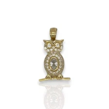 Owl Cz Pendant - 10K Yellow Gold