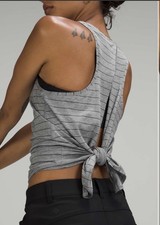 Lululemon All Tied Up Tank Top Pima Cotton Open Back Grey Black Stripe Gym Yoga
