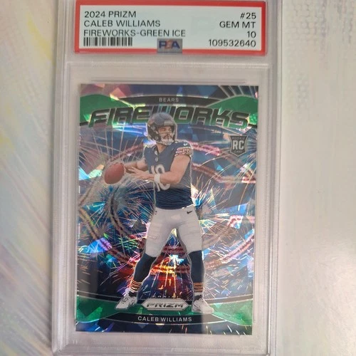 2024 Panini Prizm - Fireworks Caleb Williams #25 Green Ice Prizm (RC)