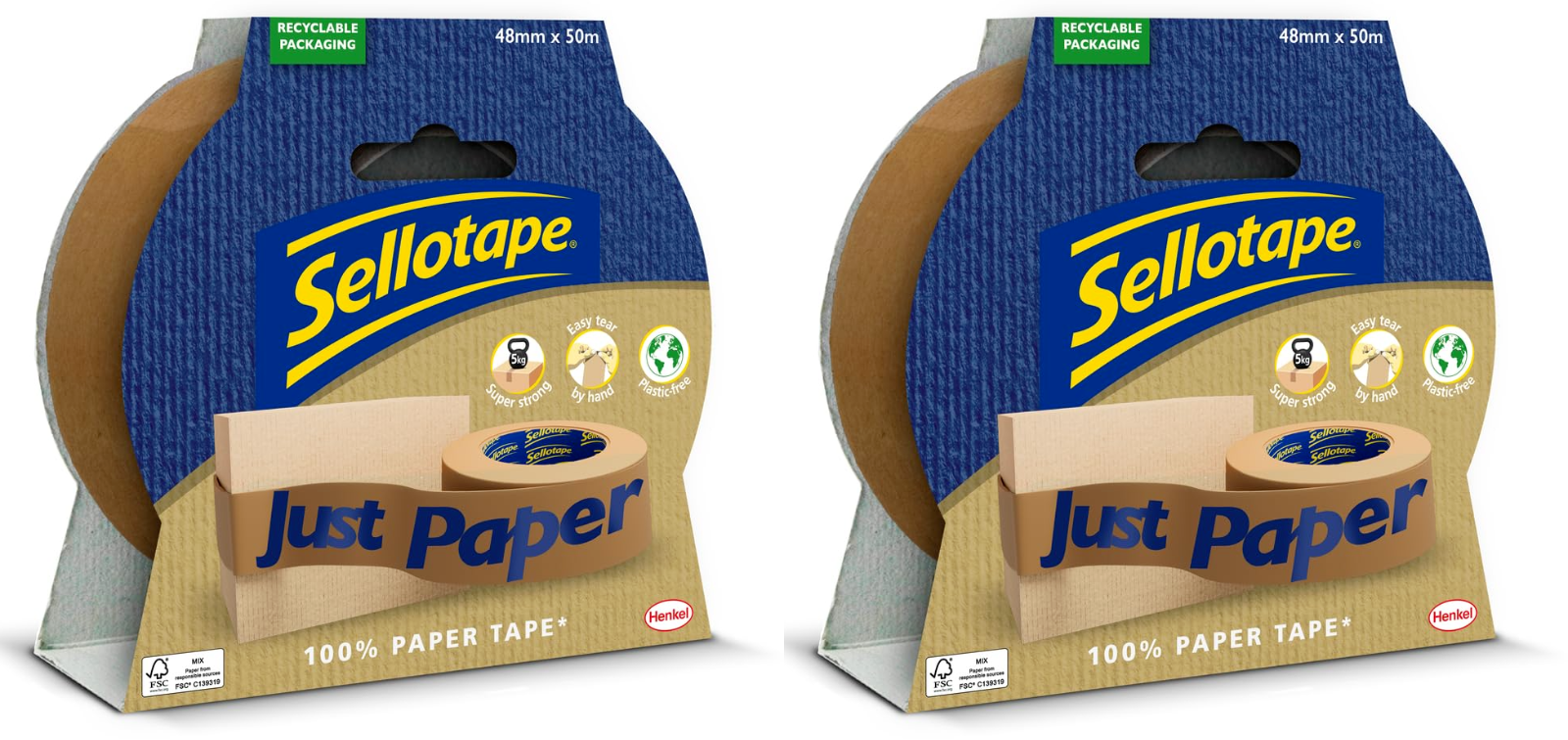 2x Sellotape Paper Brown Packaging Post Parcel Craft Tearable Strong- 48mm x 50m