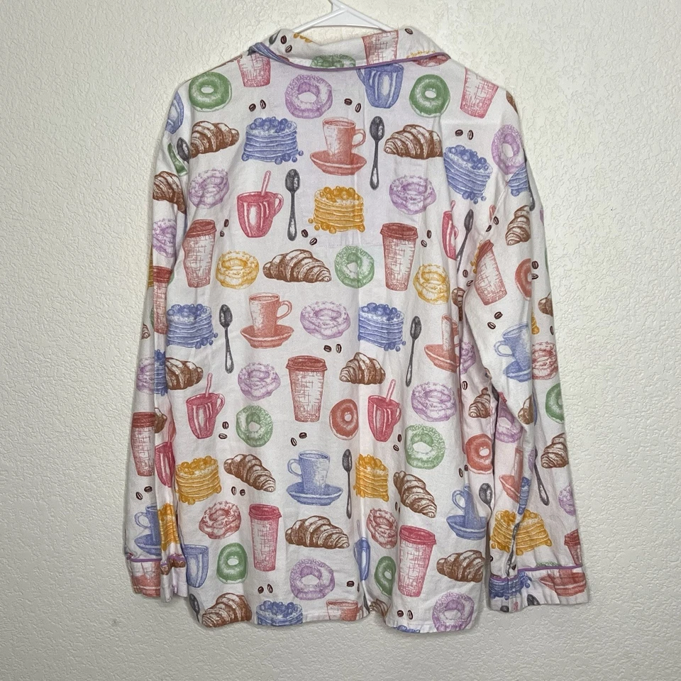 Juego de pijama de franela grande PJ Salvage donuts café abotonado mangas largas Ab25 Foto 4 de 4