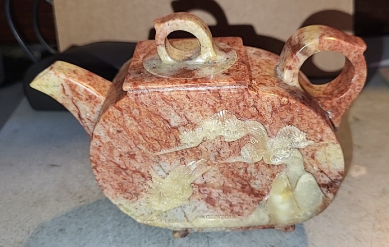 Furong Shoushan Stone Carved Teapot with Cranes 芙蓉寿山石雕仙鹤松树茶壶 t4-2