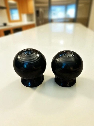 Vtg Fiesta Fiestaware Salt & Pepper Shakers Orb Ball Shaped Black Homer Laughlin
