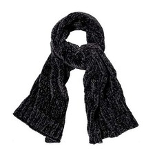 Lightweight Ultra Soft Chenille Ribbed Thick Scarf Knit Shawl for C4 Black