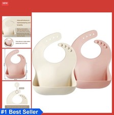 Silicone Baby Bibs 2 Pack Waterproof with Food Catcher Adjustable Toddler Eating