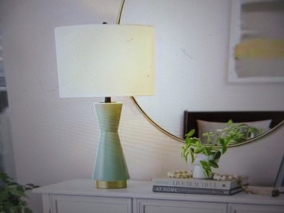 Hampton Bay Melbourne 24 in. Sage with Gold Accents Ceramic Table Lamp